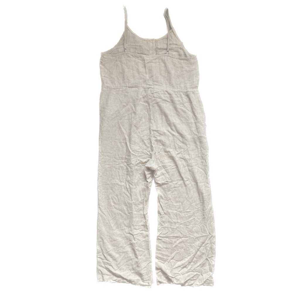 NWOT Promesa Linen Oatmeal Natural Light Beige Jumpsuit Tank Buttons - Picture 11 of 15